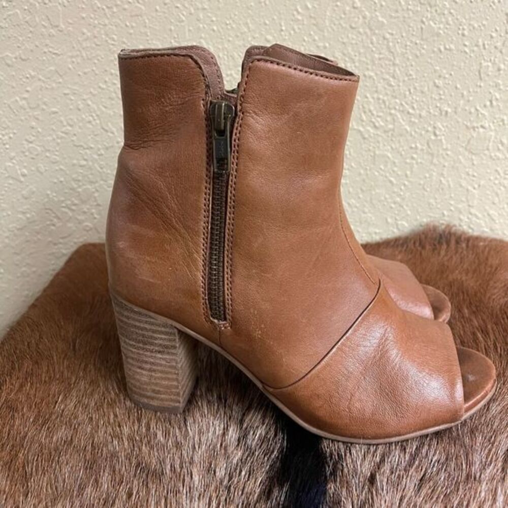 Diba True Womens 7.5 Leather Block Heel Open Toe Ankle Boots Brown Anthropologie - Picture 3 of 7